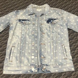 Super down size small light blue denim jacket with white stars